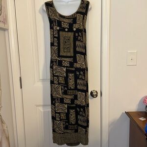 Sheri Martin’s Black and Gold Geometric Maxi Dress Side Slits Pullover